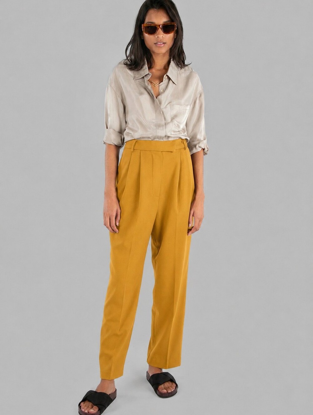 The Frankie Shop Bea Suit pants Mustard Pleated Tailored Trousers Straight Leg S